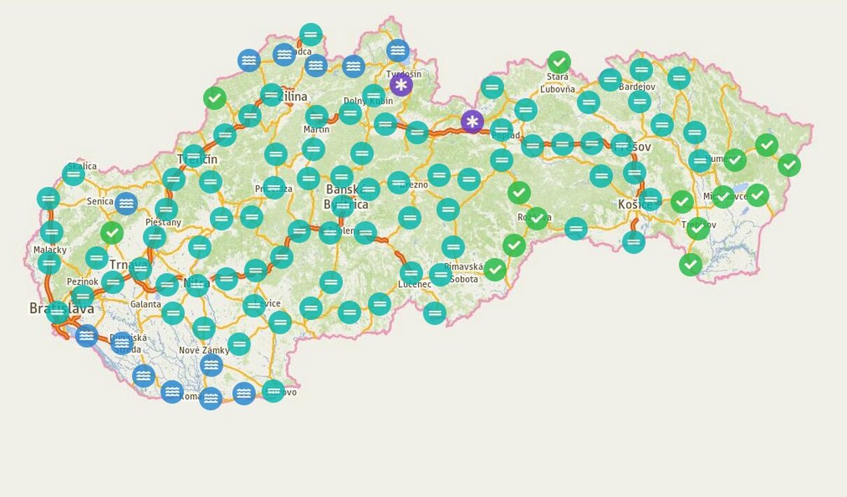 mapa zjazdnost prechody slovensko