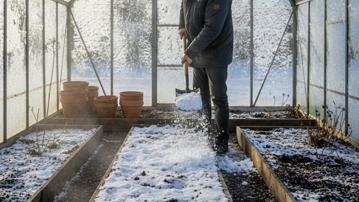 sklenik sneh zima zahrada