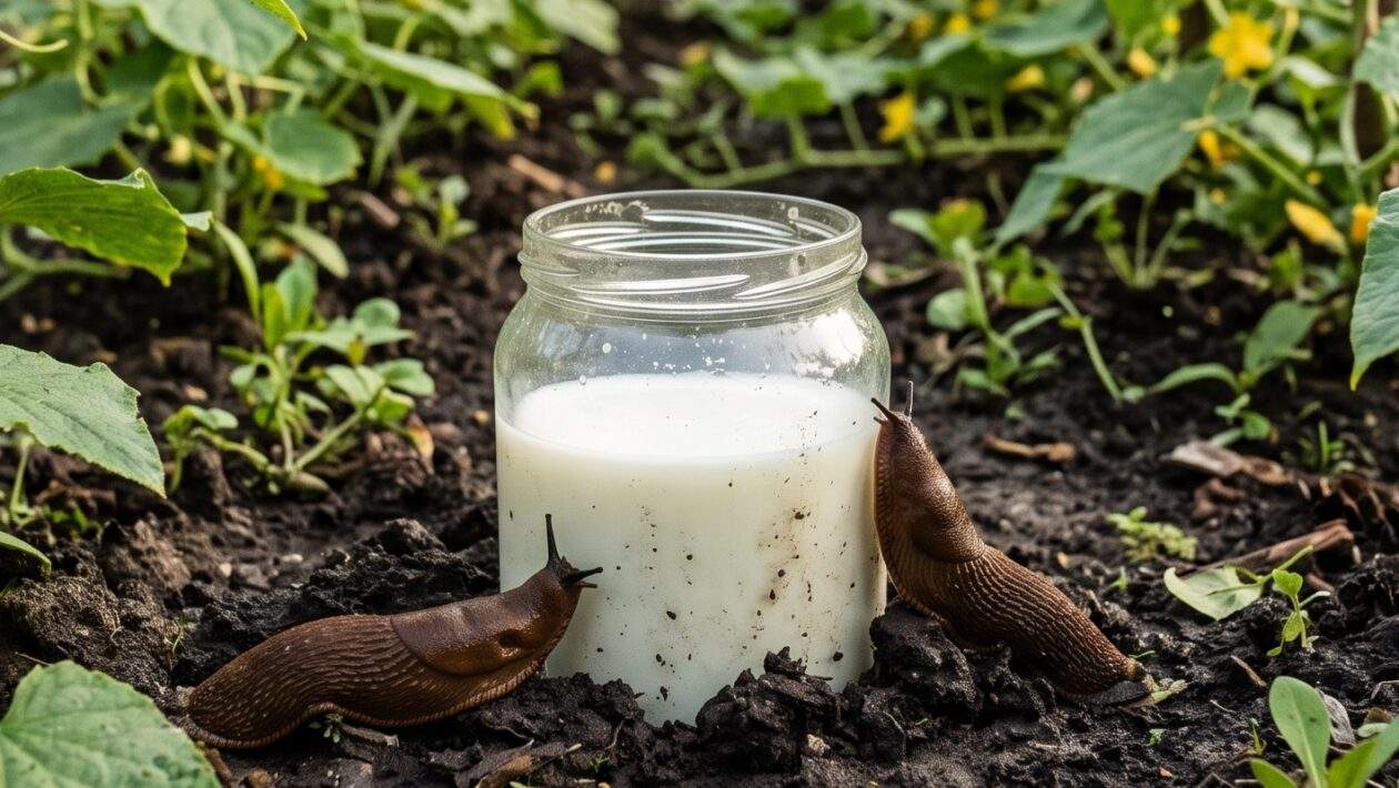 slimaky zahrada mlieko